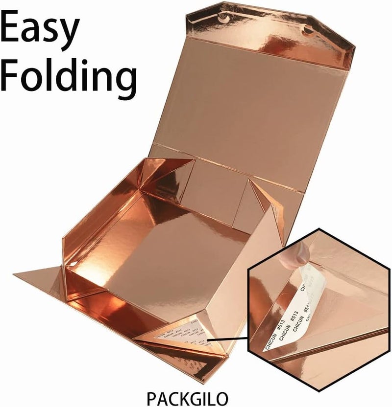 PACKGILO 2 Rose Gold Large Gift Box with Lid 13x9x4 Inches, Gift Box Large with Magnetic Closure, Bridesmaid Proposal Boxes, Hard Collapsible Groomsman Boxes (Glossy Rose Gold) - Image 3
